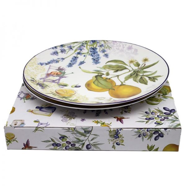 Citromos levendulás porcelán desszertes tányér szett - 2 darabos - 20,5 cm