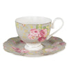 Klasszikus vintage stílusú porcelán csésze + alj 200 ml rózsaszín rózsás