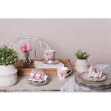 Klasszikus vintage stílusú porcelán csésze + alj 200 ml rózsaszín rózsás