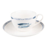 Porcelán csésze aljjal kék halas 250 ml
