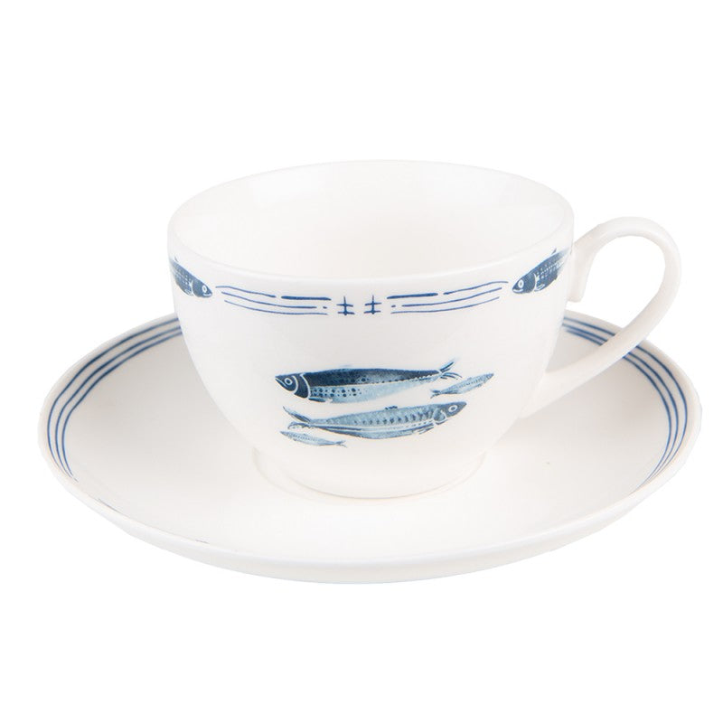 Porcelán csésze aljjal kék halas 250 ml