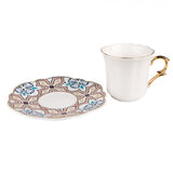 Porcelán kis eszpresszó kávés csésze aljjal csempe mintás 95 ml