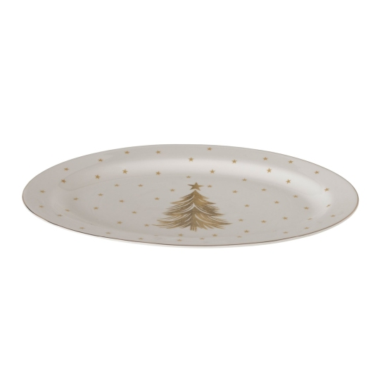 Karácsonyi ovális porcelán tál fehér arany 21x31 cm