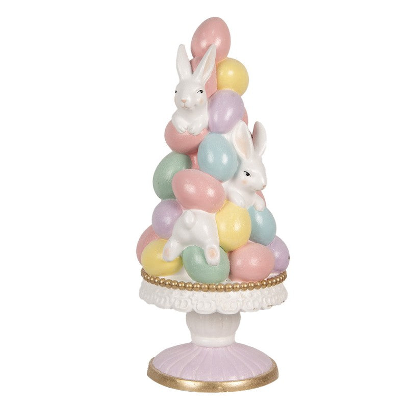 Húsvéti nagy kerámia dekoráció figura nyuszik tojásos tortaállványon 61 cm