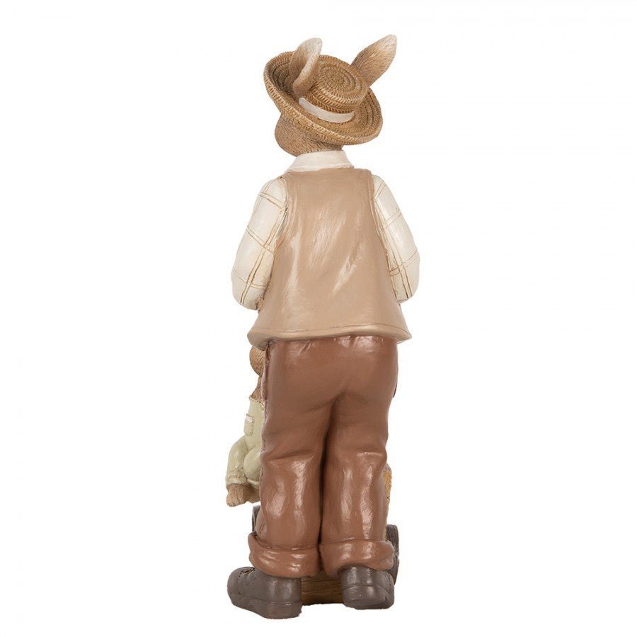 Húsvéti dekoráció figura Nyuszipapa talicskával, kisnyuszival 23 cm