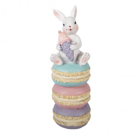 Macaronon csücsülő fehér nyuszi húsvéti dekoráció figura 20 cm