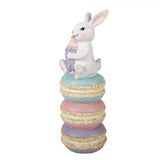 Macaronon csücsülő fehér nyuszi húsvéti dekoráció figura 20 cm