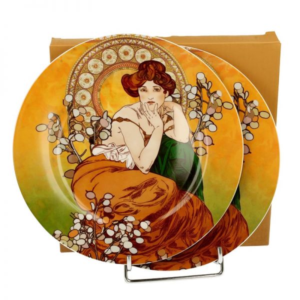 Mucha porcelán desszertes tányér készlet - 2 darabos - Topáz díszdobozban