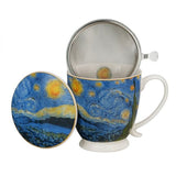 Van Gogh Csillagos éj porcelán csésze / bögre fémszűrővel és tetővel - 510 ml