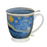 Van Gogh Csillagos éj porcelán csésze / bögre fémszűrővel és tetővel - 510 ml