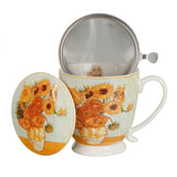 Van Gogh Napraforgók porcelán csésze / bögre fémszűrővel és tetővel - 510 ml