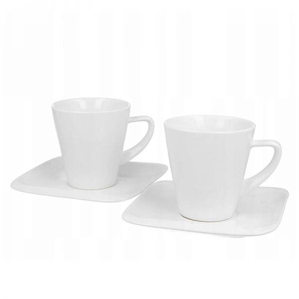 Modern fehér porcelán csésze aljjal - 250 ml - 2 személyes készlet díszdobozban