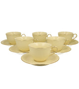 Porcelán csésze + alj 290 ml ekrü dombornyomással arany színű szegéllyel 6 személyes díszdobozban Vesper