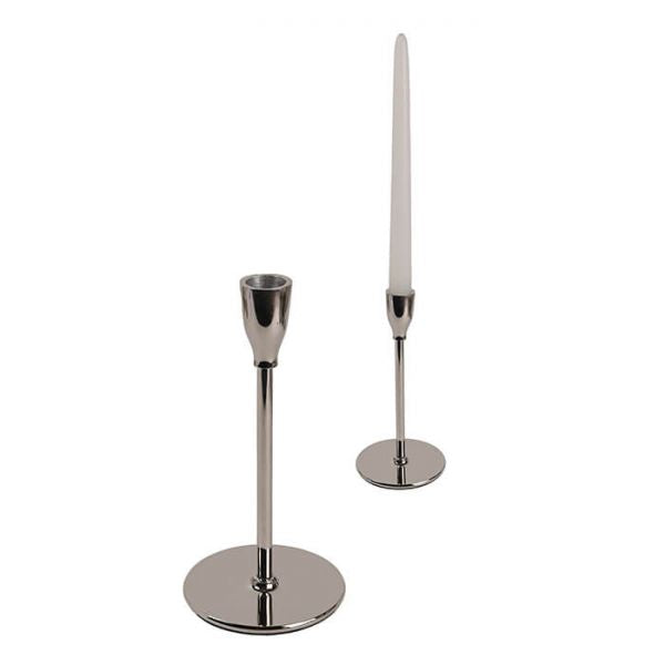 Ezüst színű vékony talpas gyertyatartó - 27 cm