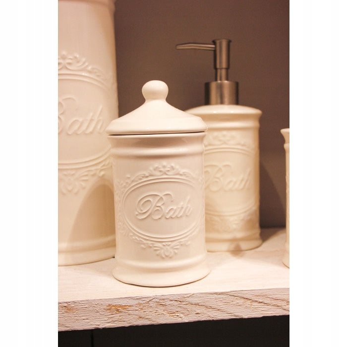 Vintage Kerámia fürdőszobai tárolótégely fehér 7,8x7,8x15,2 cm Bath