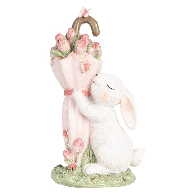 Fehér nyuszi tulipános esernyővel húsvéti dekoráció figura