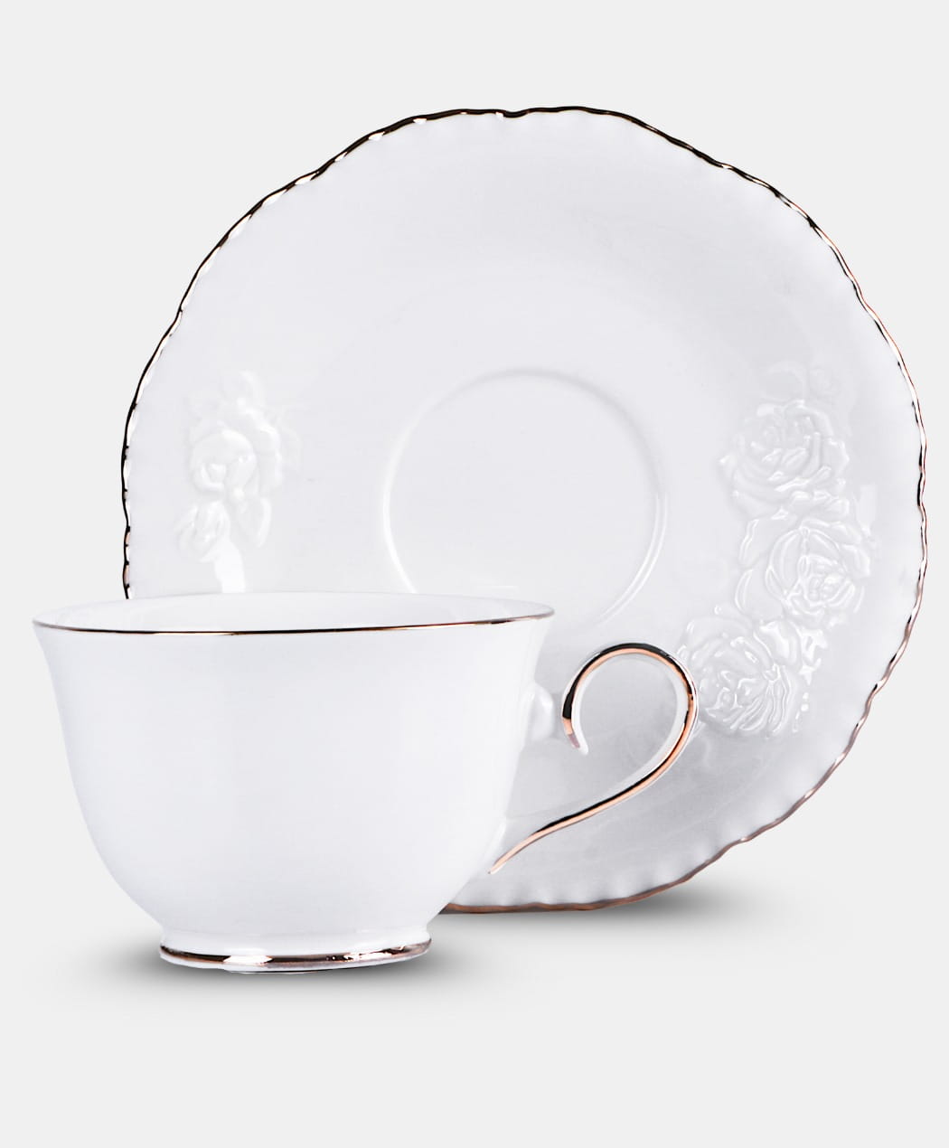 Fehér porcelán csésze domború rózsa mintával hat személyes Veroni Bella Rosa