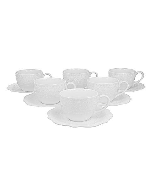 Bögre, csésze Fehér porcelán csésze virág domborítással 6 személyes díszdobozban Alice