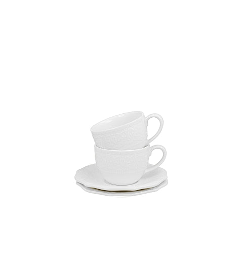 Bögre, csésze Fehér porcelán eszpresszó kávés csésze virág domborítással 2 személyes díszdobozban Alice
