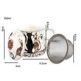 Fekete-arany cicás porcelán bögre fém szűrővel és tetővel - 350 ml