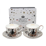 Fekete-arany cicás porcelán teáscsésze aljjal készlet 250 ml - 2 személyes
