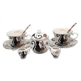 Fekete-arany cicás porcelán teáskészlet- 2 személyes díszdobozban