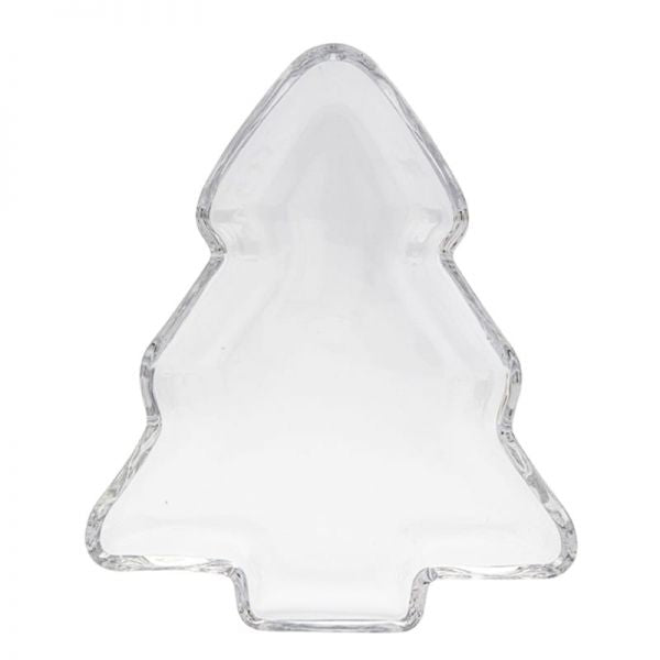 Fenyőfa alakú karácsonyi üveg kínáló tálka - 20x2,5 cm