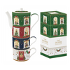 Karácsonyi porcelán bögre és teáskanna egymásba rakható szett díszdobozban Festive Avenue