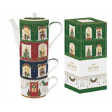 Karácsonyi porcelán bögre és teáskanna egymásba rakható szett díszdobozban Festive Avenue
