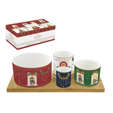 Karácsonyi porcelán kínálótál 4 db-os szett bambusztálcán díszdobozban Festive Avenue