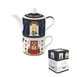Karácsonyi porcelán egyszemélyes teáskészlet kanna + csésze díszdobozban Festive Avenue
