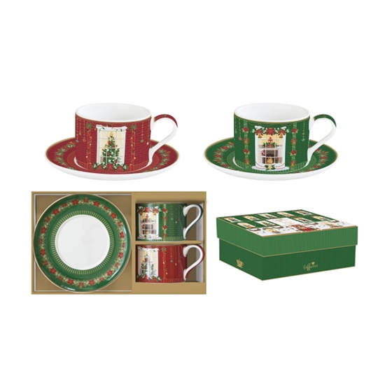Karácsonyi porcelán csésze + alj 240 ml 2 személyes díszdobozban Festive Avenue