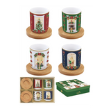 Karácsonyi porcelán eszpresszó pohár bambuszaljjal 4 személyes díszdobozban Festive Avenue