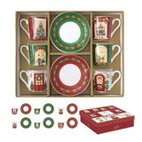 Karácsonyi porcelán eszpresszó kávés csésze + alj 100 ml 6 személyes díszdobozban Festive Avenue