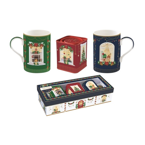 Karácsonyi porcelán bögre ajándék szett díszdobozban Festive Avenue