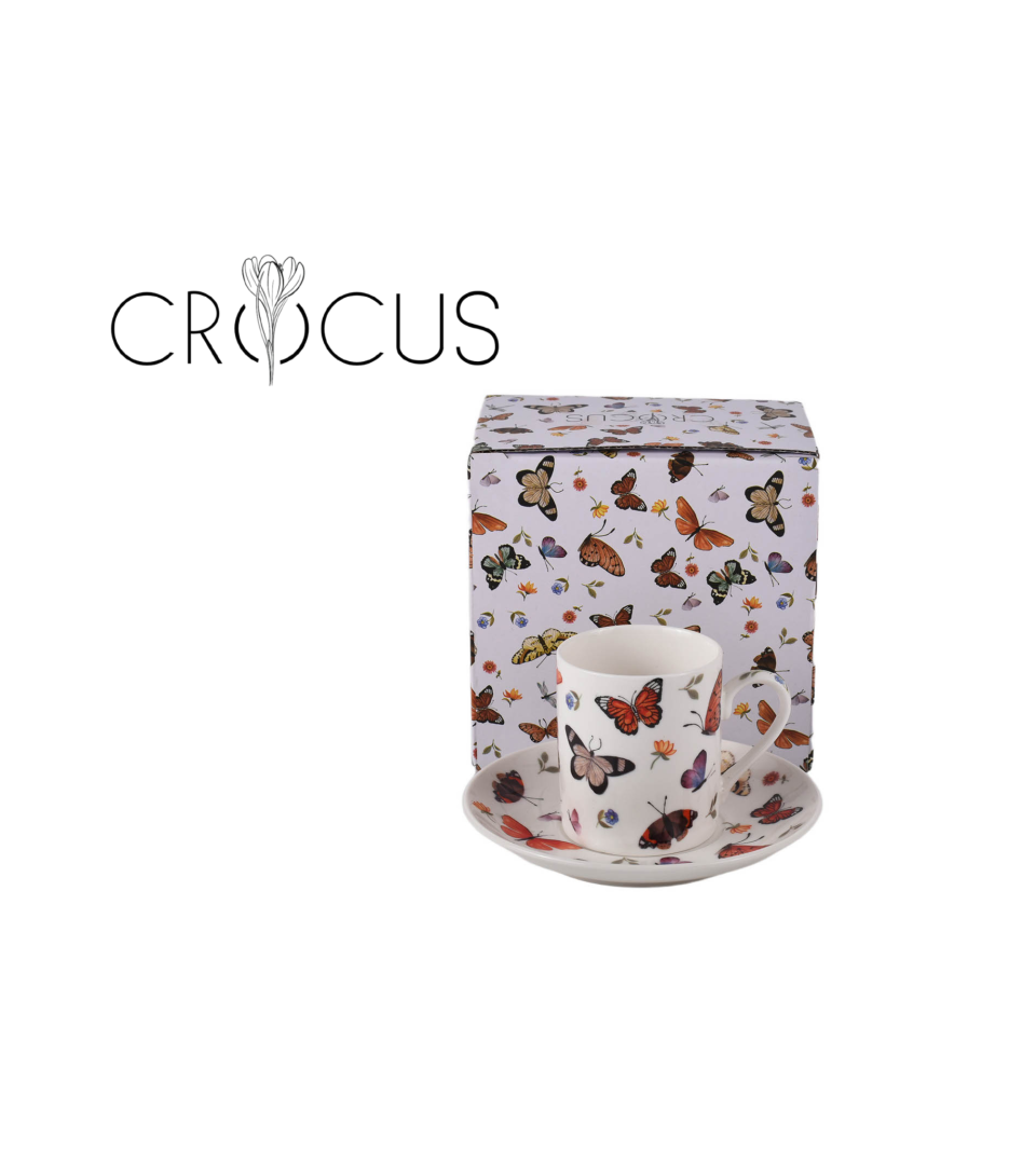 Porcelán pillangós eszpresszó kávés csésze aljjal 100 ml Butterflies