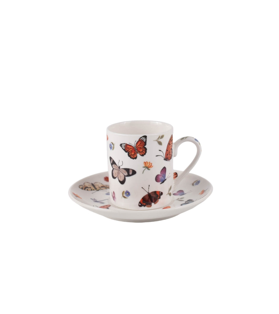 Porcelán pillangós eszpresszó kávés csésze aljjal 100 ml Butterflies