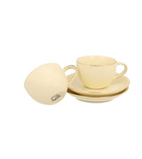 ELegáns porcelán kávés csésze + alj 120 ml 2 személyes Ecru díszdobozban arany szegélyyel