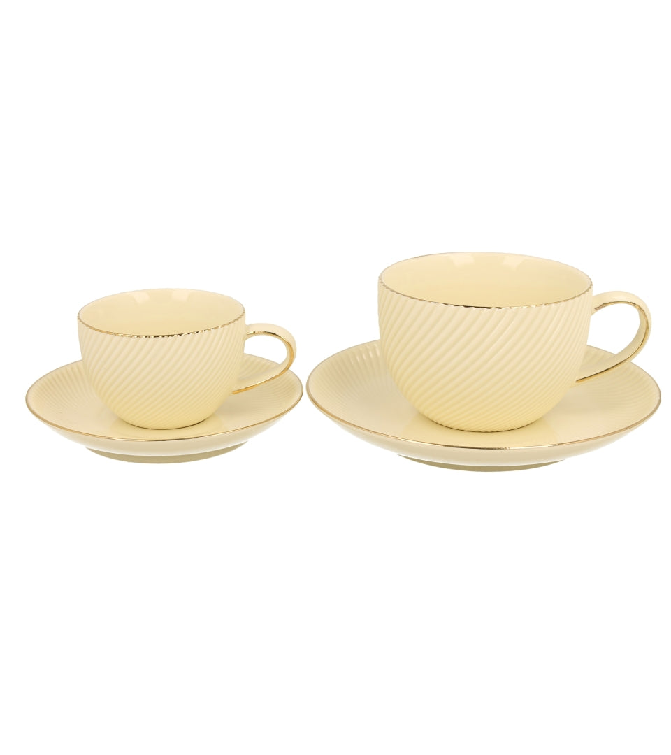 ELegáns porcelán kávés csésze + alj 120 ml 2 személyes Ecru díszdobozban arany szegélyyel