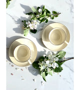 ELegáns porcelán kávés csésze + alj 120 ml 2 személyes Ecru díszdobozban arany szegélyyel