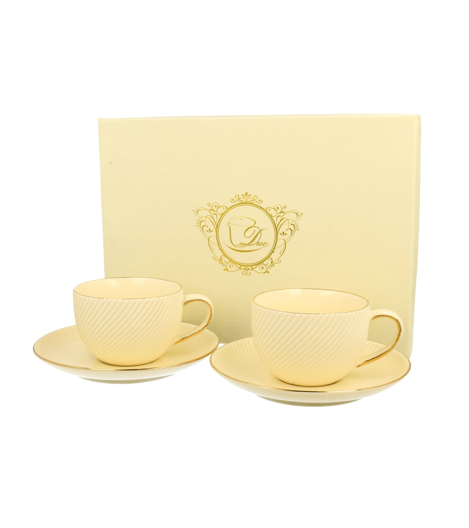 Porcelán csésze + alj 220 ml 2 személyes ECRU díszdobozban