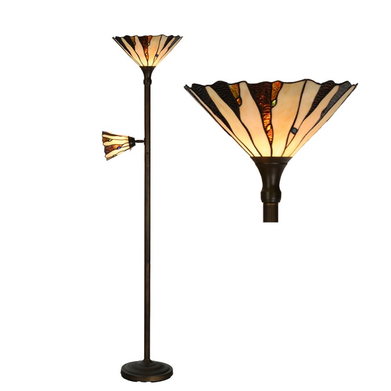 Tiffany állólámpa Ø 38x178 cm bézs barna színes ólom üveg