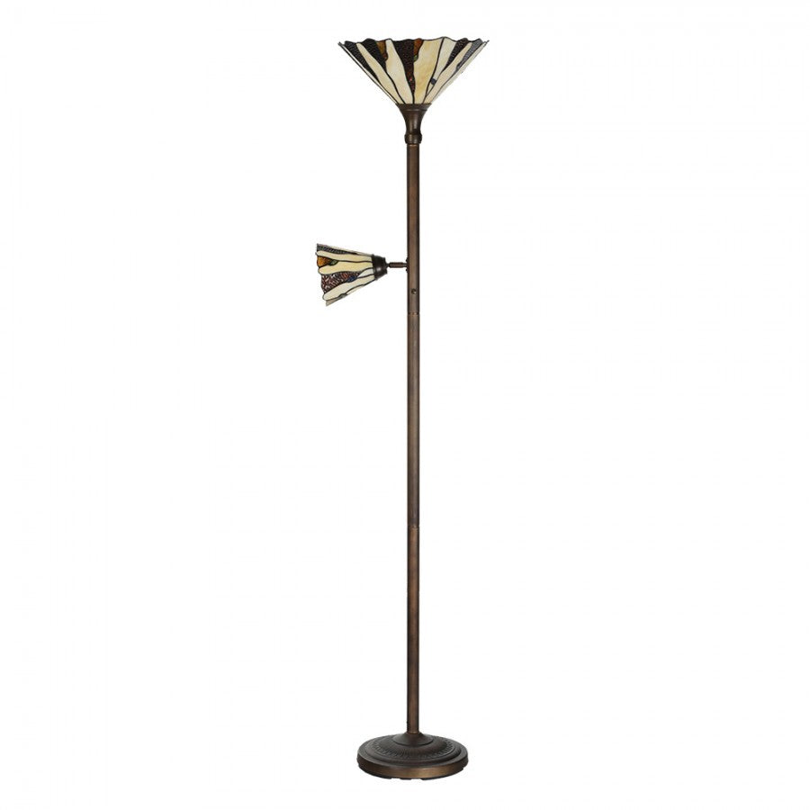 Tiffany állólámpa Ø 38x178 cm bézs barna színes ólom üveg