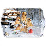 Tálca Golden retriever kölykök karácsonyi műanyag kis tálca 13x21 cm
