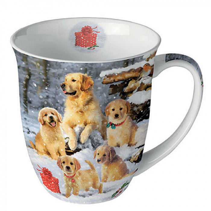 Bögre, csésze Golden retriever kölykök karácsonyi porcelán bögre