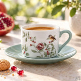 Gránátalmás - madaras porcelán csésze aljjal - 230 ml
