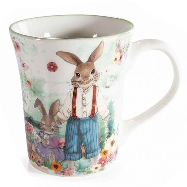 Húsvéti nyuszis porcelán bögre - 350 ml kék nadrágos