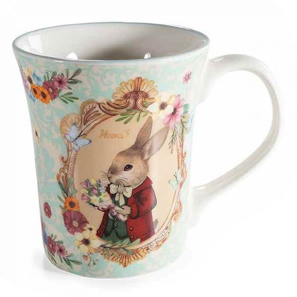 Húsvéti nyuszis porcelán bögre - 350 ml piros kabátos