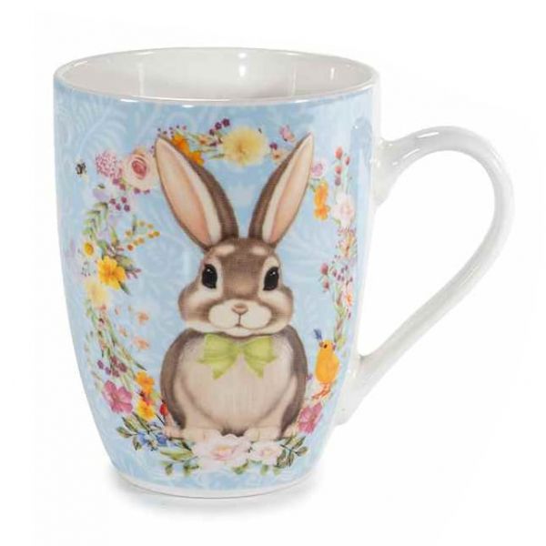 Húsvéti csokornyakkendős nyuszis porcelán bögre - 300 ml papír díszcsomagolásban