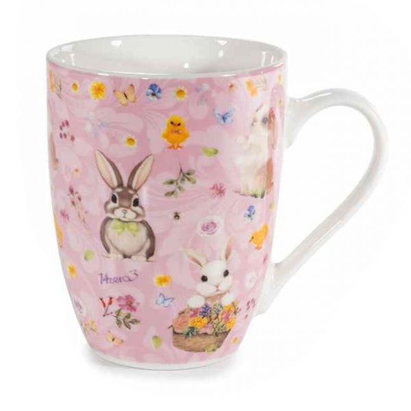 Húsvéti nyuszis porcelán bögre - 300 ml papír díszcsomagolásban rózsaszín
